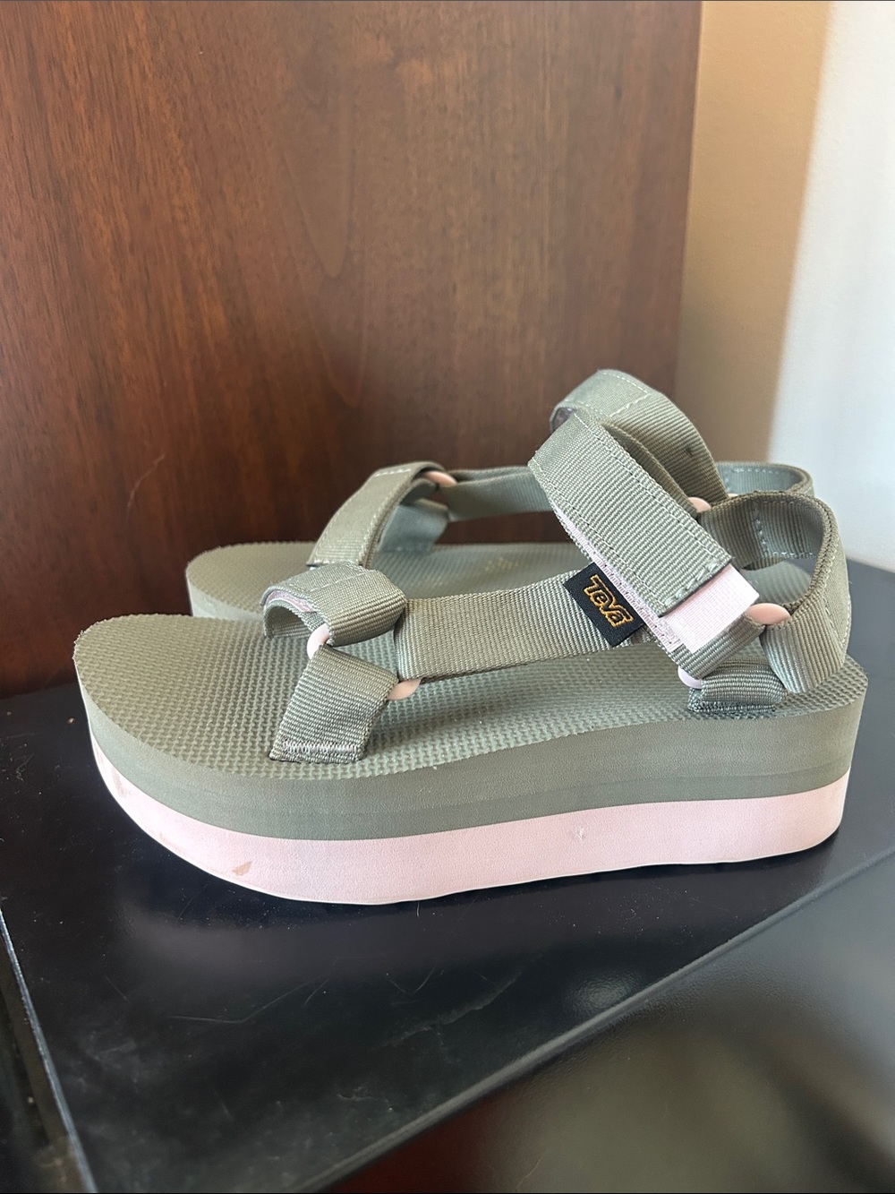 Teva Women's Platform Sandal in Sage and Light Pink
